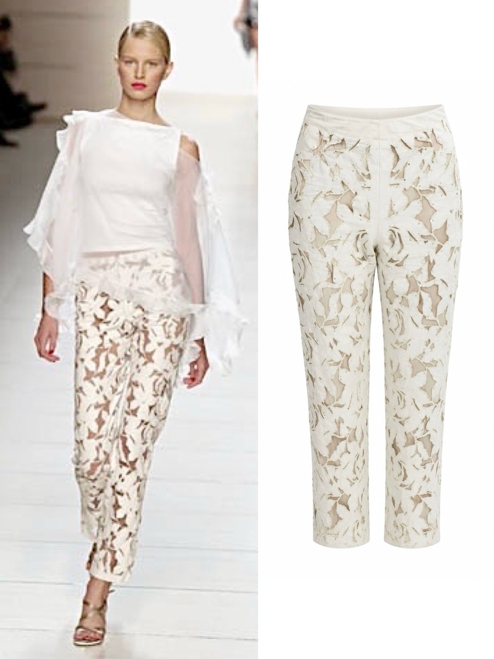 Vintage VALENTINO S/S 2001 Sequin Embellished Cutout Leather Pants in White